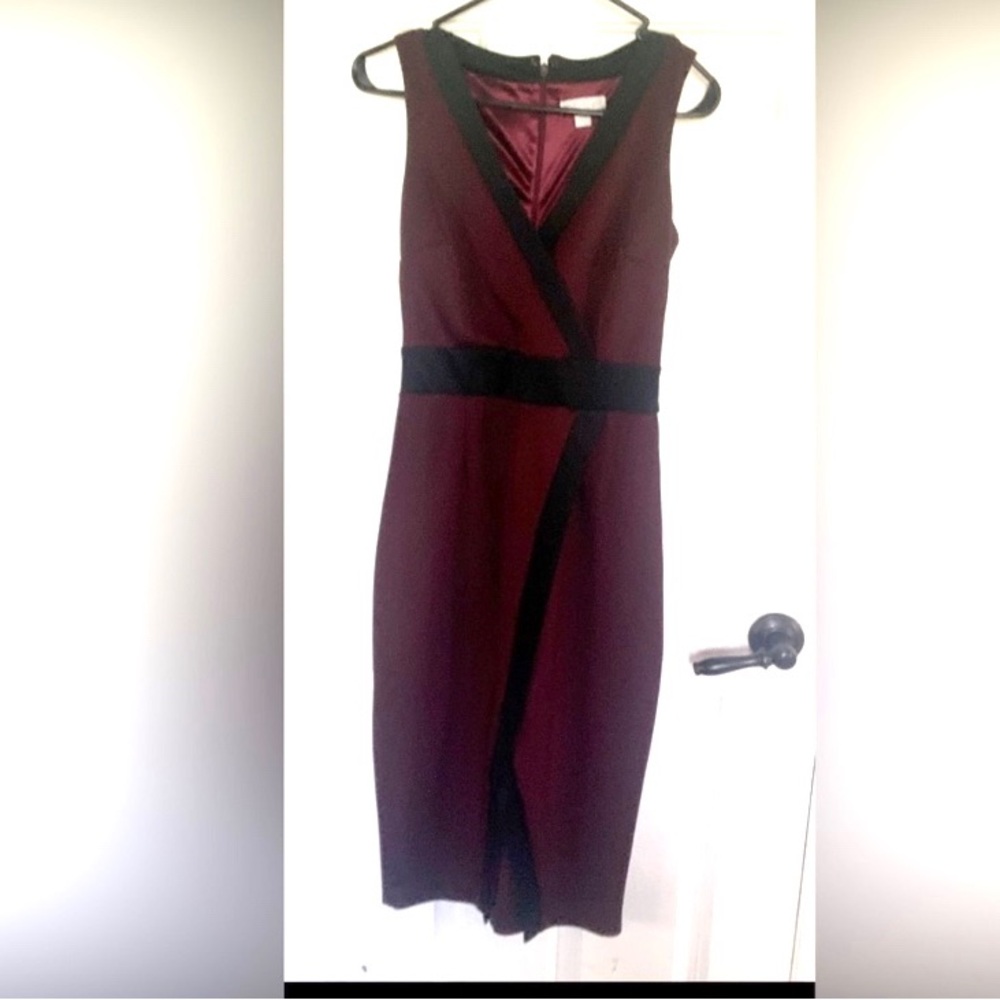 New York & Company Burgundy Dress with Black Accents